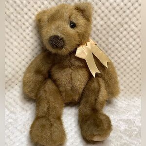 Ty Vintage 1996 Plush Ginger Bear Yellow Bow Stuffed Animal Toy